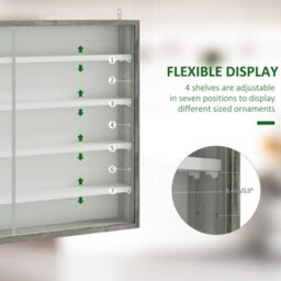 Homcom 5-Tier Wall Display Shelf Unit Cabinet W/ Shelves Glass Doors Grey Wood - thumbnail 4