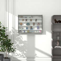 Homcom 5-Tier Wall Display Shelf Unit Cabinet W/ Shelves Glass Doors Grey Wood - thumbnail 8