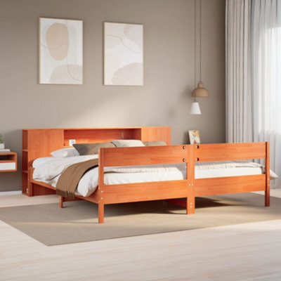Berkfield Bookcase Bed Without Mattress Wax Brown 200X200Cm Solid Wood Pine - image 1