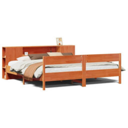 Berkfield Bookcase Bed Without Mattress Wax Brown 200X200Cm Solid Wood Pine - thumbnail 2