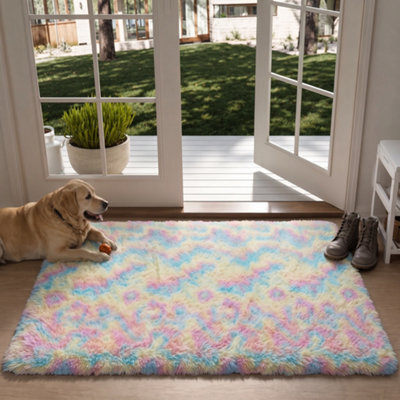 Oxford Homeware Shaggy Rug Anti-Slip Washable Soft Fluffy Living Room And Bedroom Rug (Rainbow, 50X80Cm) - image 1