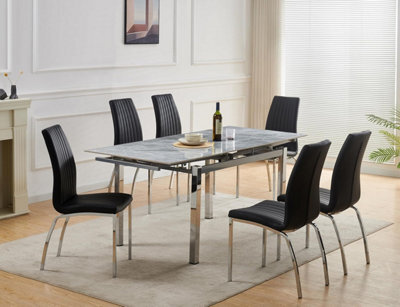 Furnizone UK Grande 6-Seater Sintered Stone Extending Dining Table And 6 Modalux Black Faux Leather Chairs - image 1