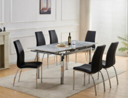 Furnizone UK Grande 6-Seater Sintered Stone Extending Dining Table And 6 Modalux Black Faux Leather Chairs - thumbnail 1