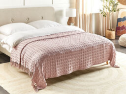 Beliani Bedspread Bere Cotton 200 X 220 Cm Pastel Pink - thumbnail 2