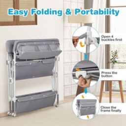 Costway Baby Changing Table Folding Diaper Changing Station With Wheels For Newborn And Infant-Grey - thumbnail 6