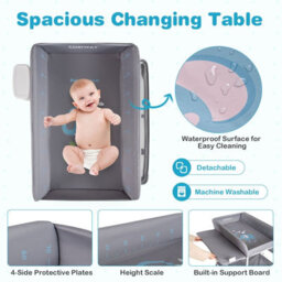 Costway Baby Changing Table Folding Diaper Changing Station With Wheels For Newborn And Infant-Grey - thumbnail 5