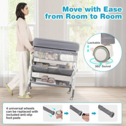 Costway Baby Changing Table Folding Diaper Changing Station With Wheels For Newborn And Infant-Grey - thumbnail 7
