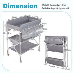 Costway Baby Changing Table Folding Diaper Changing Station With Wheels For Newborn And Infant-Grey - thumbnail 2