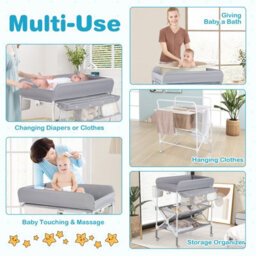 Costway Baby Changing Table Folding Diaper Changing Station With Wheels For Newborn And Infant-Grey - thumbnail 9