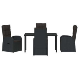 Berkfield Modern Garden Dining Set With Cushion 5 Pcs Black Poly Rattan - thumbnail 7