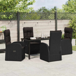 Berkfield Modern Garden Dining Set With Cushion 5 Pcs Black Poly Rattan - thumbnail 4