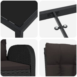 Berkfield Modern Garden Dining Set With Cushion 5 Pcs Black Poly Rattan - thumbnail 9