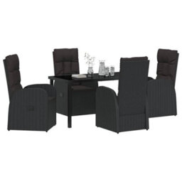 Berkfield Modern Garden Dining Set With Cushion 5 Pcs Black Poly Rattan - thumbnail 3