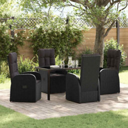 Berkfield Modern Garden Dining Set With Cushion 5 Pcs Black Poly Rattan - thumbnail 2