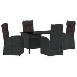 Berkfield Modern Garden Dining Set With Cushion 5 Pcs Black Poly Rattan - thumbnail 1