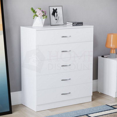 White Modern Chest Of Drawers Bedside Table Cabinet 5 Drawer Bedroom Storage - image 1