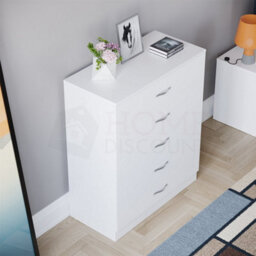 White Modern Chest Of Drawers Bedside Table Cabinet 5 Drawer Bedroom Storage - thumbnail 4