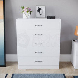 White Modern Chest Of Drawers Bedside Table Cabinet 5 Drawer Bedroom Storage - thumbnail 3