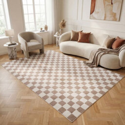 The Rugs Loft Beige And Ivory Checkerboard Living Room Area Rug And Runners Soft Pile - thumbnail 3