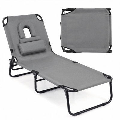 Gainoom Folding Beach Grey Sun Lounger Adjustable Face Down Tanning Chair Portable Outdoor Sunbathing Recliner - image 1