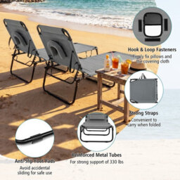 Gainoom Folding Beach Grey Sun Lounger Adjustable Face Down Tanning Chair Portable Outdoor Sunbathing Recliner - thumbnail 6