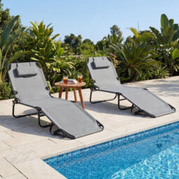 Gainoom Folding Beach Grey Sun Lounger Adjustable Face Down Tanning Chair Portable Outdoor Sunbathing Recliner - thumbnail 7