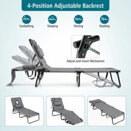 Gainoom Folding Beach Grey Sun Lounger Adjustable Face Down Tanning Chair Portable Outdoor Sunbathing Recliner - thumbnail 4