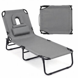Gainoom Folding Beach Grey Sun Lounger Adjustable Face Down Tanning Chair Portable Outdoor Sunbathing Recliner