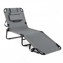 Gainoom Folding Beach Grey Sun Lounger Adjustable Face Down Tanning Chair Portable Outdoor Sunbathing Recliner - thumbnail 8