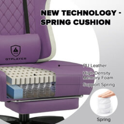 Luckracer Gaming Chair With Footrest, Ergonomic Computer Desk Chair With Pocket Spring Cushion, Home Office Chair, Purple - thumbnail 5