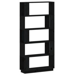 Berkfield Book Cabinet/room Divider Black 80X25X163.5 Cm Solid Wood Pine - thumbnail 2