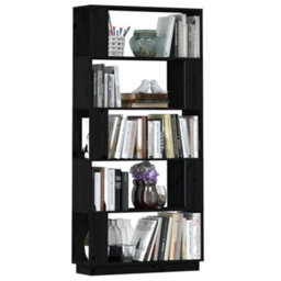 Berkfield Book Cabinet/room Divider Black 80X25X163.5 Cm Solid Wood Pine - thumbnail 5