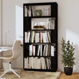 Berkfield Book Cabinet/room Divider Black 80X25X163.5 Cm Solid Wood Pine - thumbnail 6
