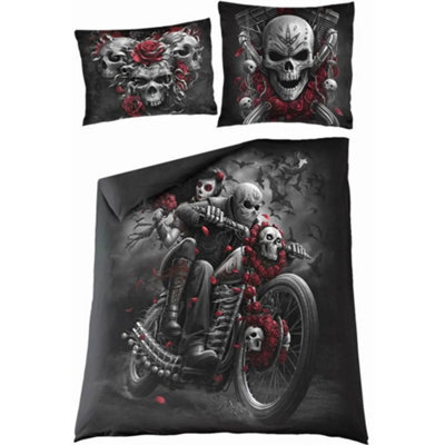 Spiral Direct Skull And Roses Duvet Cover Set Black (Double) - image 1