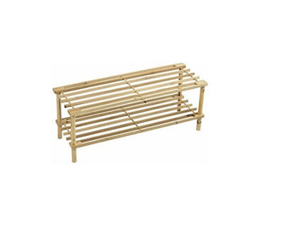 2 Tier Natural Wooden Entry Way Shoe Rack Storage Bench Durable & Sturdy Space Saver Perfect For Hallway Bedroom Organiser Holder - image 1