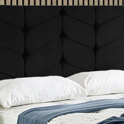 "Urban Textures Luxury 26"" High Velvet Fabric Upholstered Amelia Chevron Buttoned Headboard - Black" - image 1