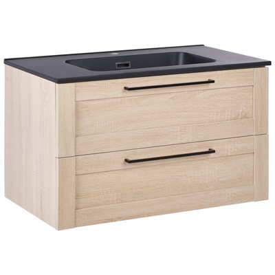 Beliani Wall Mounted Vanity Unit With Basin Tarija Light Brown - image 1