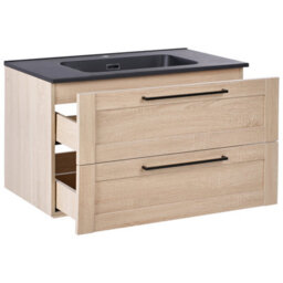 Beliani Wall Mounted Vanity Unit With Basin Tarija Light Brown - thumbnail 4