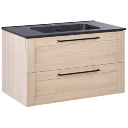 Beliani Wall Mounted Vanity Unit With Basin Tarija Light Brown - thumbnail 1