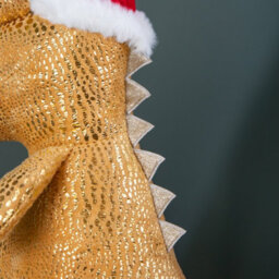Samuel Alexander 60Cm Tall Gold Plush Zilla Dino Sitting Christmas Decoration With Santa Hat - thumbnail 4