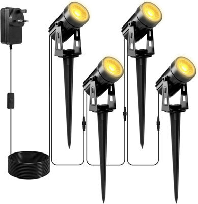 Natpow Garden Lights Mains Powered, Landscape Spotlights With Adapter, Warm White Uplighters 5 V Ip 65 Waterproof Outdoor Spike