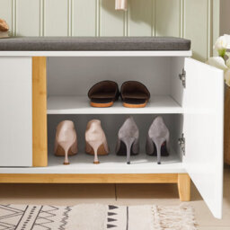 Sobuy Fsr117-W Shoe Storage Bench Shoe Rack With Seat Cushion - Large Capacity Cabinet With Adjustable Shelves,white - thumbnail 6