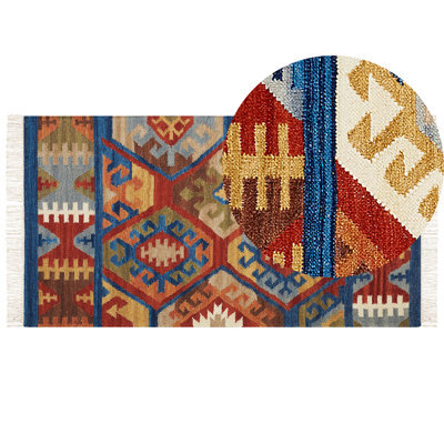 Beliani Rug Jrvesh Multicolour 80 X 150 Cm Wool Kilim - image 1