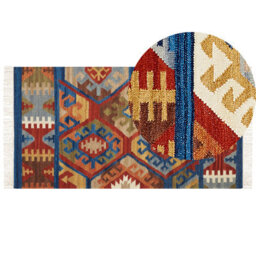 Beliani Rug Jrvesh Multicolour 80 X 150 Cm Wool Kilim - thumbnail 1