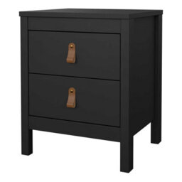 Wyld Haus Wildberry Matt Black Bedside Table 2 Drawers Leather Handles - thumbnail 5