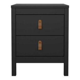 Wyld Haus Wildberry Matt Black Bedside Table 2 Drawers Leather Handles - thumbnail 4