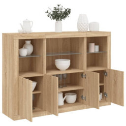 Berkfield Sideboards With Led Lights 3 Pcs Sonoma Oak Engineered Wood - thumbnail 1