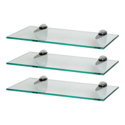 Harbour Housewares 3X Floating Glass Shelves - 40Cm - Silver Brackets - Bathroom Shower Storage Vanity Display Unit Shelf - image 1