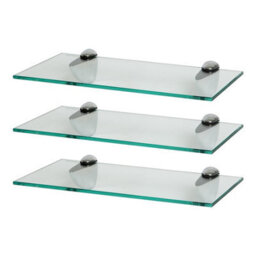Harbour Housewares 3X Floating Glass Shelves - 40Cm - Silver Brackets - Bathroom Shower Storage Vanity Display Unit Shelf - thumbnail 1