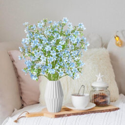 Artificial Flowers 8Pcs Loose Fake Flowers Long Stem Artificial Flower Outdoor Uv Resistant Artificial Plant (Light Blue - thumbnail 4
